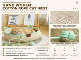 M Size Handwoven Natural Rattan Cat Bed and Scratcher - Washable Low-Mess Round Nest with White V888-ELOSUNG55099-5