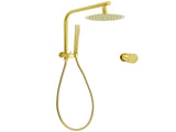 WELS Brushed Gold Round Dual Shower Head Set Single Mode Handheld Gooseneck Arm Wall Mixer V1233-A703GSS019CBGKSR108GKC1292BG
