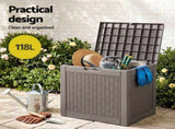 Gardeon Outdoor Storage Box 118L Container Lockable Garden Toy Tool Rattan-Texture Brown OSB-RAT-118L-BR