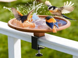 12 Inch Adjustable Bird Bath Bowl with Deck Mount, Tool Free Setup for Balcony Railing and Outdoor V1189-LC-RY-00011