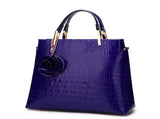 Dark Blue Patent PU Leather Crocodile Embossed Shell Bag with Floral Pendant V888-ELOSUNG42047