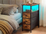 Levede Bedside Table with LED Charging Station 3 Drawers Metal Frame NI1059-BR-3-AU