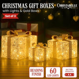 Christabelle Set of 3 Battery Operated Golden Christmas Gift Boxes Warm White LED Lights Indoor 112_MHA604