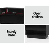 Artiss Bedside Table LED with 2 Shelves - HANA Black FUR-R-BS-LED-01-BK