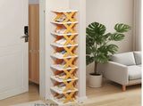 6-Tier Foldable White/Orange Shoe Rack, space-saving vertical design for entry halls, living rooms, V1106-KZDXJ003