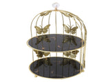 Golden Bird Cage Shape Cosmetic Rack Desktop Makeup Organizer Rack Double Tier Cupcake Cake Stand V1294-YM0901-3117250099511