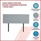 Linen Fabric King Bed Deluxe Headboard Bedhead - Stone Grey V63-839661