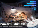 2PCS Portable Camping Fan with LED Lantern USB Rechargeable Waterproof Tent Fan with Hanging Hook V1192-AZ-W-11349