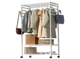 XXL Bamboo Clothes Rail Coat Rack with Wheels, Wooden Open Wardrobe Garment Organizer with Hanging V767-X8JJZ-WT