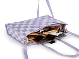 "Taro Mud Chessboard" light purple tote bag two-in-one handbag and cross-body bag, can hold a V1102-HEBB-005