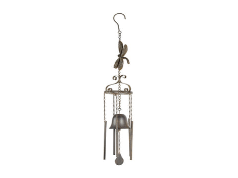 Hanging Cast-Iron Dragonfly Chimes w Bell 73cm V637-06885DRG