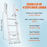 Dock Ladder Flip Up 4 Steps, 159 kg Load Capacity, Aluminum Pontoon Boat Ladder with 4" Wide Step & V952-MTXTSFSJFHXJD7NNUV0