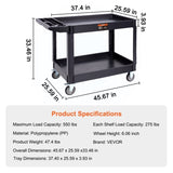Utility Service Cart, 2 Shelf 550LBS Heavy Duty Plastic Rolling Utility Cart with 360&deg Swivel Wheels V952-DXSLSYTCDXCD2ZRGNV0
