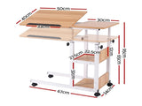 Artiss 3 Tier Adjustable Laptop Desk Tiltable Mobile Side Table Wheels Oak LA-DESK-C-60-2T-WD