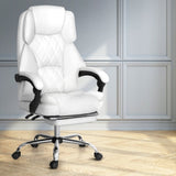 Artiss Executive Office Chair Leather Footrest White OCHAIR-G-1051-FT-WH