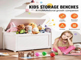 Kids Toy Storage Bench Wooden Toy Box Chest 32.68 x 17.91 x 24.02" White V952-XTETCWDYHLBC1UNIRV0