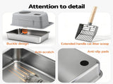 i.Pet Cat Litter Box Large Stainless Steel High Sided Pet Toilet Odour Control PET-CLB-STL-CV-LTGR