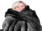 Laura Hill 600-GSM Mink Blanket Queen Size Double-Sided Soft Plush Bed Faux Throw Rug Wine Blac MINK-BK