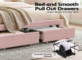 Artiss Double Bed Frame with 2 Storage Drawers Upholstered Velvet Platform Bed LED Headboard Pink BFRAME-G-GLOW-D-PK-AB