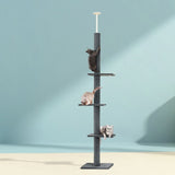 i.Pet Cat Tree 290cm Tower Scratching Post Scratcher Floor to Ceiling Cats Bed Grey PET-CAT-POLE-GR