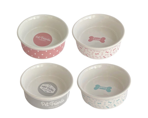 bulk 24 Ceramic Pet Bowls 4 Designs 13x4cm V637-PET35253