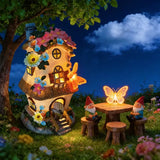 Butterfly Orange Mushroom Flower House Solar Light, resin waterproof fairytale design, automatic V1232-MGWD-001