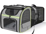 Grey and Green Large Expandable Cat Travel Backpack - Breathable & Collapsible Pet Carrier V888-ELOSUNG45864