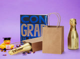 100 Pack 3.5x2.4x6.7 Inches Mini Gift Party Favor Bags Small Brown Gift Bags with Handles Bulk V1258-DP02-WO-176
