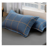 Blue Plaid Pattern Aloe Cotton Flat Sheet Quilt Pillowcases 4pcs Bedding Set Duvet Doona Quilt V462-HG-68-03