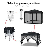 Instahut Gazebo Pop Up Marquee 3x3m Wedding Party Outdoor Camping Tent Canopy Shade Mesh Wall Black GAZEBO-POP-M-FG-3X3-BK