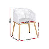 Gardeon 2PC Outdoor Dining Chairs Wicker Chair Patio Furniture Garden Steel White ODF-ROPE-WD-WH-2X