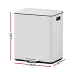 Cefito Pedal Bins Rubbish Bin Dual Compartment Waste Recycle Dustbins 40L White RB-40L-2C-WH