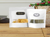 100 Pcs White Paper Bags with Window, 7.9" x 11.8" Stand Up Pouches Bags, Zipper Food Storage Bags V1258-DP02-F-783