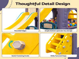 Keezi Kids 4-in-1 Slide Swing Set Double Swing Basketball Hoop Playhouse KPS-SLIDE-2SWING-CLF-AB