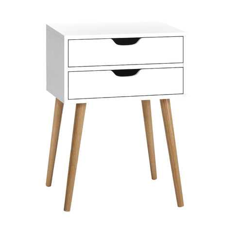 Artiss Bedside Table 2 Drawers - BODIE White FURNI-E-SCAN-BS02-WH