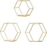 3 Pcs Gold Hexagon Wall Shelves, Decorative Wire Wall Mounted Shelf, Multi-use Geometric V1188-ZC-DLL-445