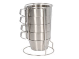 Stainless Steel Camping Cup Set of 4 Double Layer Coffee Mugs with Stand Holder Stackable Outdoor V1294-YM3118220254711-0421