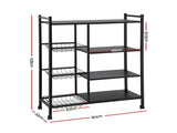 Artiss 4-Tier Kitchen Rack Microwave Bakers Storage Shelf with 3 Baskets Wheels XFEL-KR-MEL-4S-80-GR