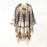 Women's Plaid Blanket Scarf Shawl Wrap Warm Cozy Winter Poncho Cape with Tassels Stylish Oversized V1369-AZ3-W-10919