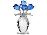 Crystal Blue Rose Flower Figurine with Faceted Vase, Decorative Crystal Rose Bouquet with Metal V1192-AZ-W-18351