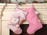 Christmas Stocking Pink Snowman Reindeer 18 Inches Xmas Stockings Holiday Christmas Decoration Gifts V1366-AZ2-W-13359