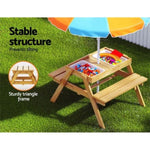 Keezi Kids Outdoor Table and Chairs Picnic Bench Umbrella Set Water Sand Pit Box ODF-B-KID-PICNIC-UM-NAT