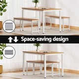 Artiss Dining Table and Chairs Set 3PCS Metal Desk Bench Sets Kitchen Furniture MO-DIN-SET-01-WHWD-AB