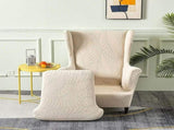 Wingback Chair Covers 2 Piece Set - 2 IN 1 Design Armchair Covers Solid Soft Wing Back Chair Cover V1192-AZ-W-26506