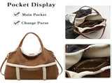 Women Suede Tote with Faux Lamb Wool Lined, Vintage Large Capacity Plush Shoulder Bag, for Work V1366-AZ2-W-11499