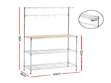 Artiss 4-Tier Metal Kitchen Rack Shelf Silver Storage Shelves Organizer Microwave Stand 90cmx151cm KR-MEL-4S-90-SS
