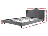 Artiss Double Bed Frame with Wingback Headboard Grey Linen Upholstered Platform Bed Base BFRAME-G-PIER-D-GY-ABC