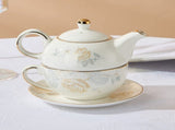 Tea for One Porcelain Teapot and Cup Set, Tea Set for One, Floral Teapot, Gold Rose Tea Set Gift for V1192-AZ-W-14251