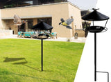 Birds Feeder With Iron Ground Mounted Ring Stand, Large Platform Feeder Tray - Standing Iron V1366-AZ2-W-26889