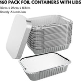 160x Aluminium Disposable Foil Food Container Trays Pans w/ Lids Covers Bulk 32cm*26cm*6.3cm V563-AF3226-10L-16PK